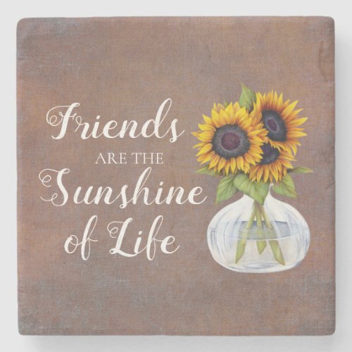 Friends Sunshine Sunflowers in Vase Rustic Brown Stone Coaster