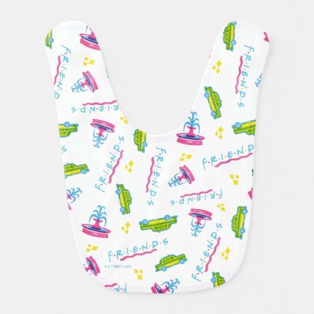 FRIENDS™ Taxi and Water Fountain Pattern Baby Bib (Front)