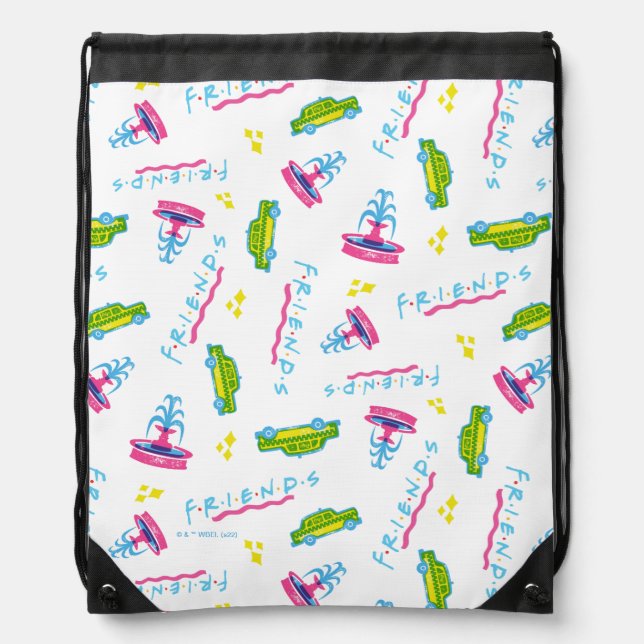 FRIENDS™ Taxi and Water Fountain Pattern Drawstring Bag (Front)