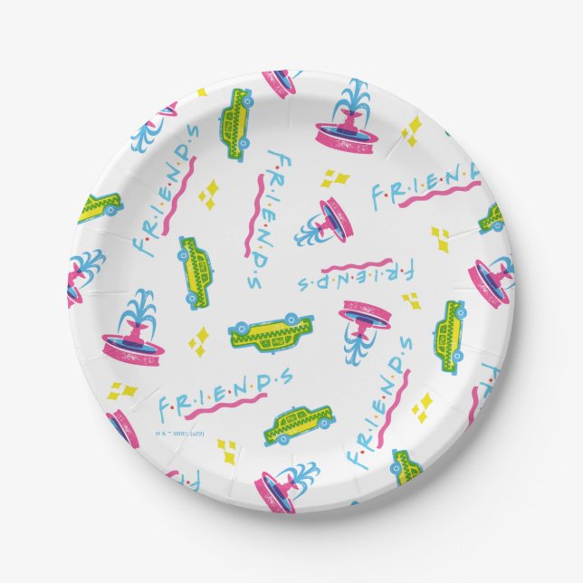 FRIENDS™ Taxi and Water Fountain Pattern Paper Plates (Front)