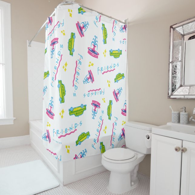 FRIENDS™ Taxi and Water Fountain Pattern Shower Curtain (In Situ)