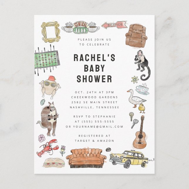 FRIENDS™ Watercolor Icons Baby Shower Postcard (Front)