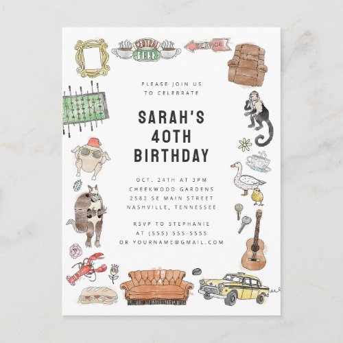 FRIENDS Watercolor Icons Birthday Postcard