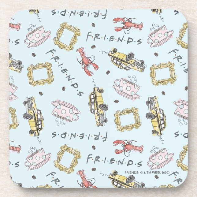 FRIENDS™ Watercolor Icons Pattern Beverage Coaster (Front)