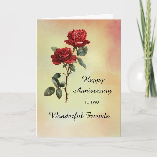 Friends Wedding Anniversary Two Red Roses Card (Front)