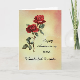 Friends Wedding Anniversary Two Red Roses Card