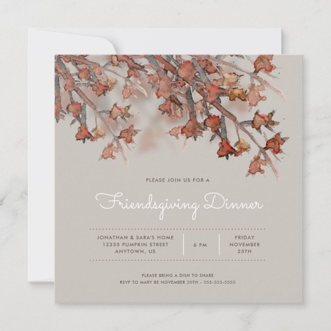 Friendsgiving | Abstract Watercolor Fall Leaves Invitation (Front)