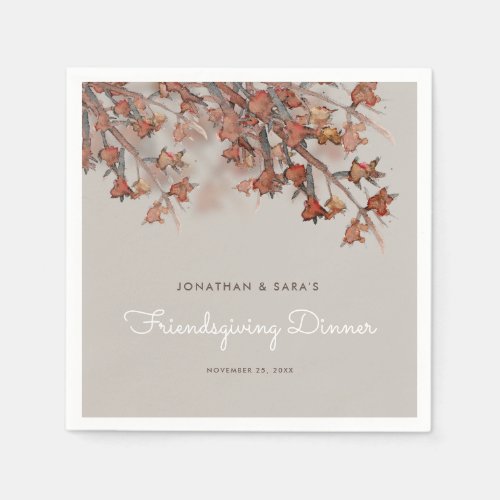 Friendsgiving Abstract Watercolor Fall Leaves Napkins