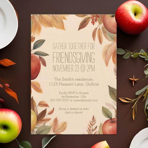 Friendsgiving Autumn Apple Harvest Watercolor Fall Invitation
