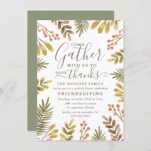 Friendsgiving Autumn Greenery Watercolor Wreath Invitation