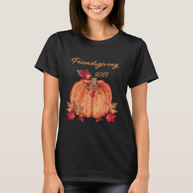 Friendsgiving Autumn Orange Pumpkins Fall Leaves   T-Shirt (Front)