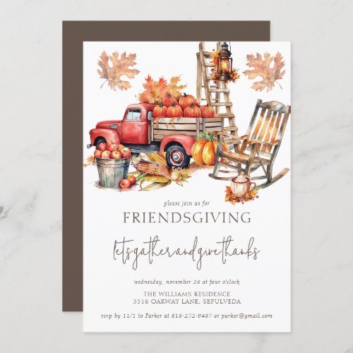 Friendsgiving Autumn Watercolor Truck Invitation