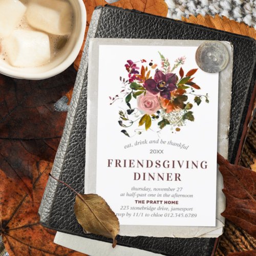 Friendsgiving Burgundy Red Postcard Invitation