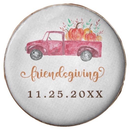 Friendsgiving Calligraphy Red Truck Pumpkins Cute Chocolate Covered Oreo (Front)