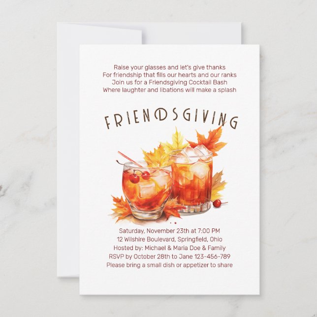 Friendsgiving Cocktails Thanksgiving Party Invitation (Front)