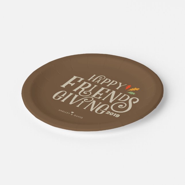 Friendsgiving | Color of Autumn Brown Paper Plates (Angled)