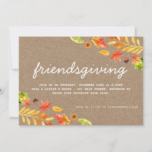 Friendsgiving Dinner Autumn Leaves Thanksgiving Invitation