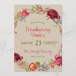 Friendsgiving Dinner Fall Apples Cinnamon Roses Invitation