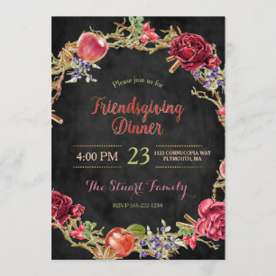 Friendsgiving Dinner Fall Apples Cinnamon Roses Invitation