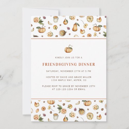 Friendsgiving Dinner Fall Pumpkin Thanksgiving Invitation