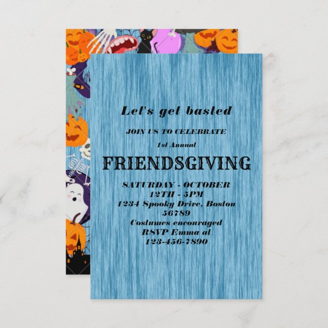 Friendsgiving Dinner Feast Blue Pumpkin  Invitation (Front/Back)