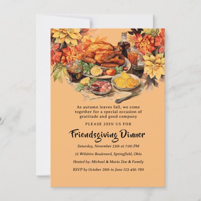 Friendsgiving Dinner Feast Turkey Invitation (Front)
