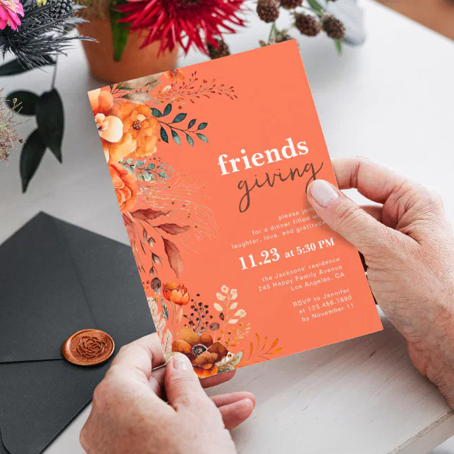 Friendsgiving dinner floral invitation
