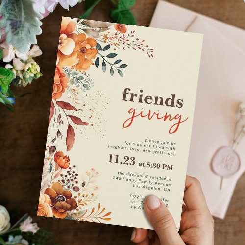 Friendsgiving dinner floral  invitation