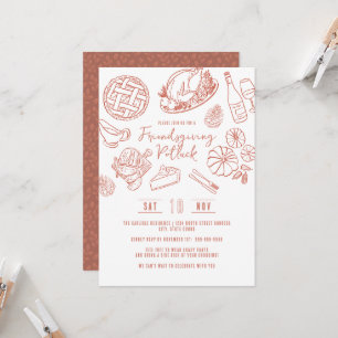 Friendsgiving Dinner Hand Drawn Food Whimsical Invitation