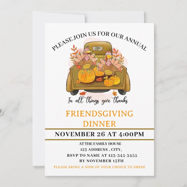 Friendsgiving Dinner  Invitation (Front)