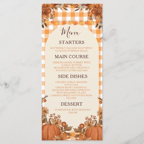 Friendsgiving Dinner Menu Card Fall Pumpkin