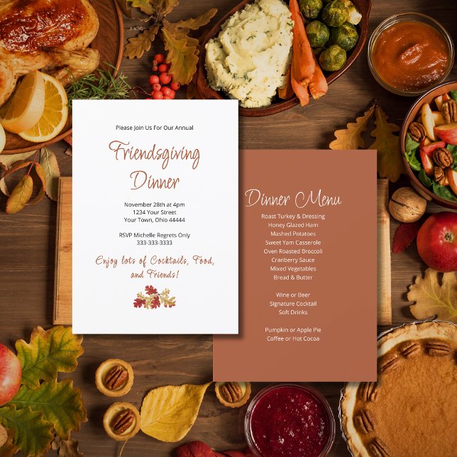 Friendsgiving Dinner Menu Elegant Thanksgiving Invitation (Creator Uploaded)