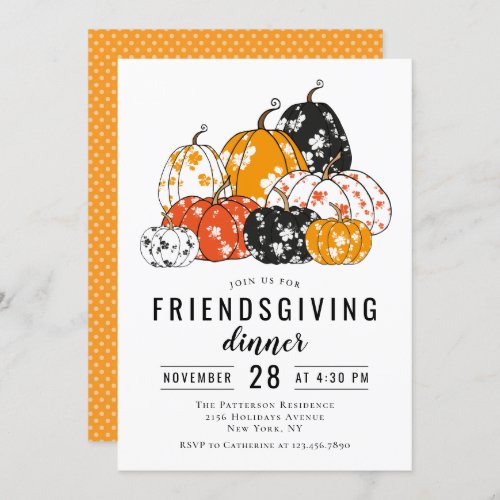 Friendsgiving Dinner Modern Floral Pumpkins Invitation