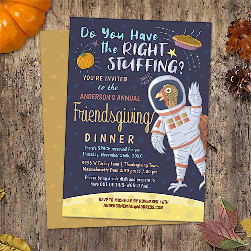Friendsgiving Dinner Party Funny Astronaut Turkey Invitation