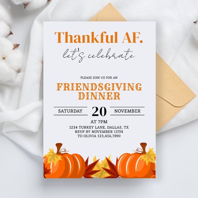 Friendsgiving Dinner Party Thankful AF Fall Autumn Invitation (Creator Uploaded)