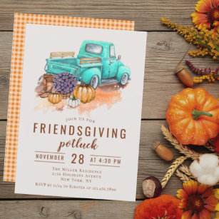 Friendsgiving Dinner Potluck Rustic Farm Truck Invitation