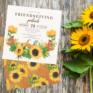 Friendsgiving Dinner Potluck Sunflower Pumpkin Invitation