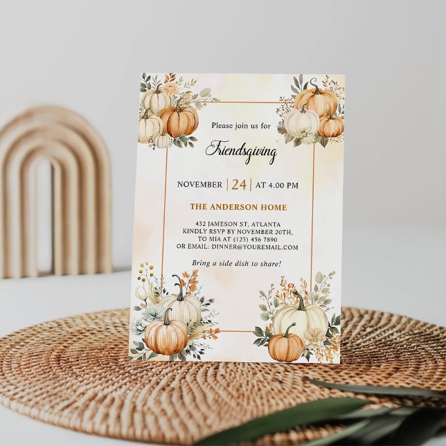 Friendsgiving Dinner Pumpkin Fall Floral  Invitation (Creator Uploaded)