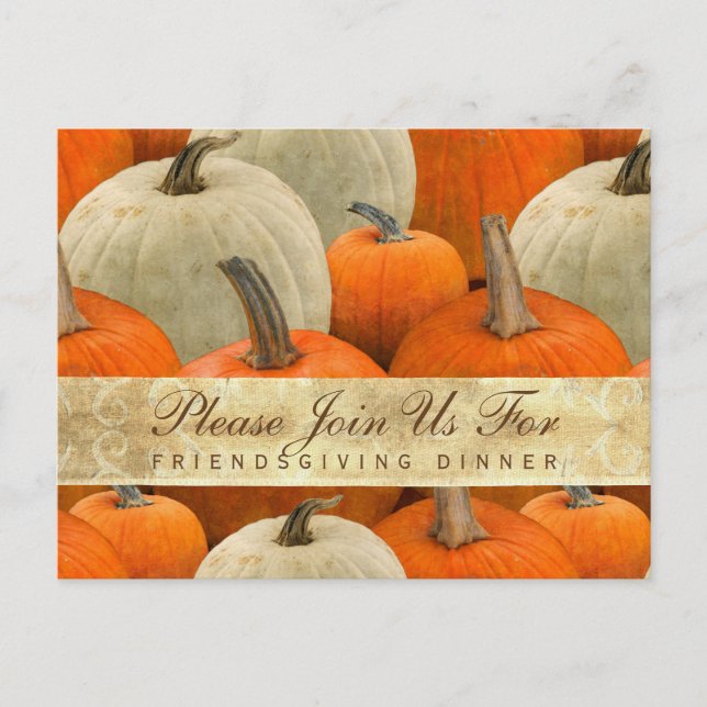 Friendsgiving Dinner Pumpkin Harvest Holiday Invitation Postcard (Front)