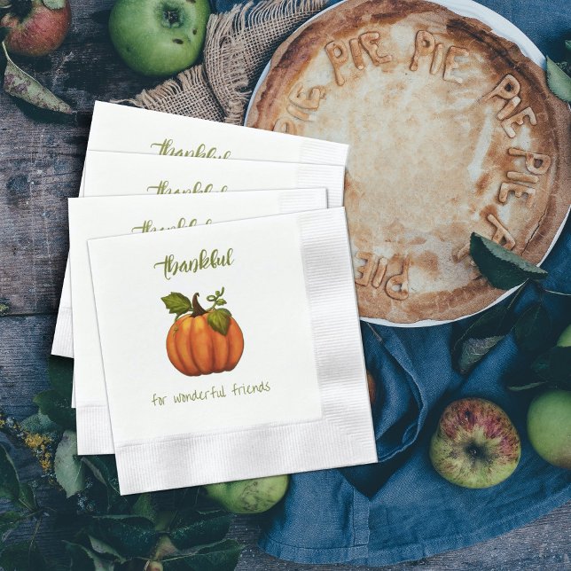 Friendsgiving Dinner Pumpkin Thankful  Napkins (Creator Uploaded)