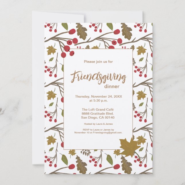 Friendsgiving Dinner Rustic Autumn Leaves Invitation (Front)