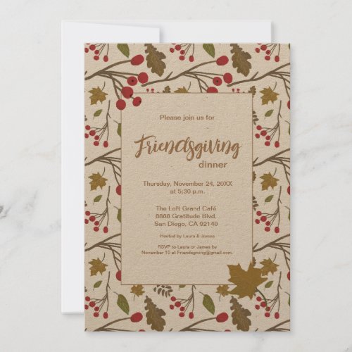 Friendsgiving Dinner Rustic Autumn Leaves Invitation