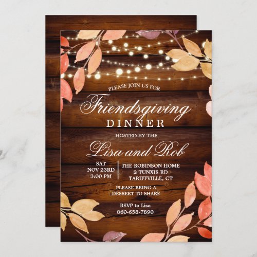 Friendsgiving Dinner Rustic Fall Leaf Invitation