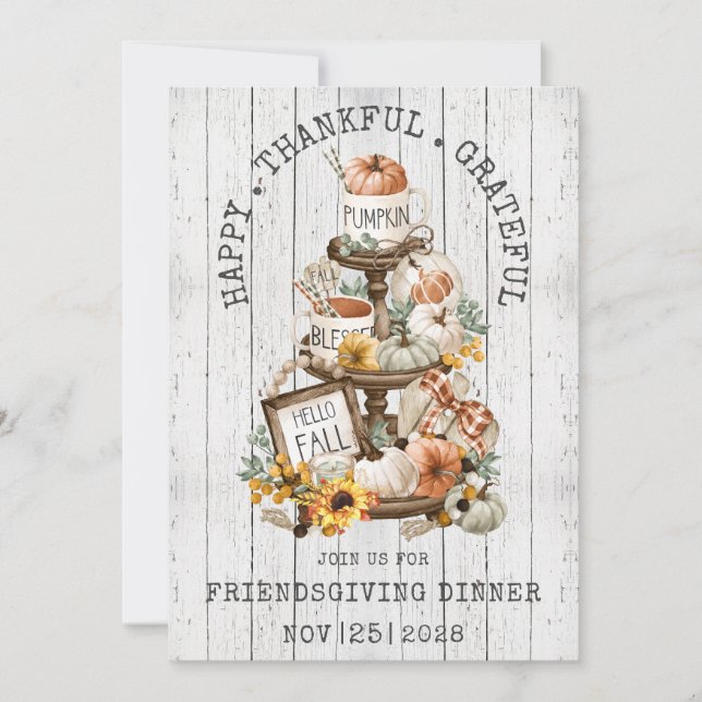 Friendsgiving Dinner Rustic Pumpkins Wood Autumn  Invitation (Front)