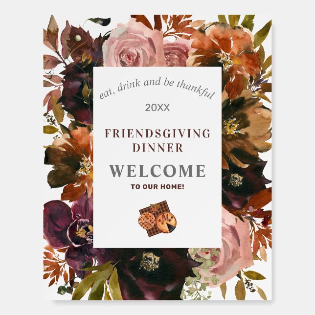 Friendsgiving Dinner Rustic Red Flora Foamcore Foam Board (Front)