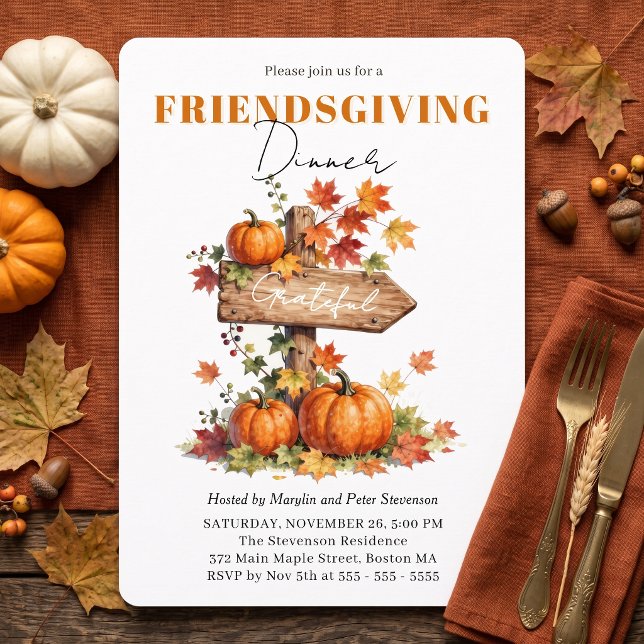 Friendsgiving Dinner Rustic Sign Watercolor Invitation (Creator Uploaded)