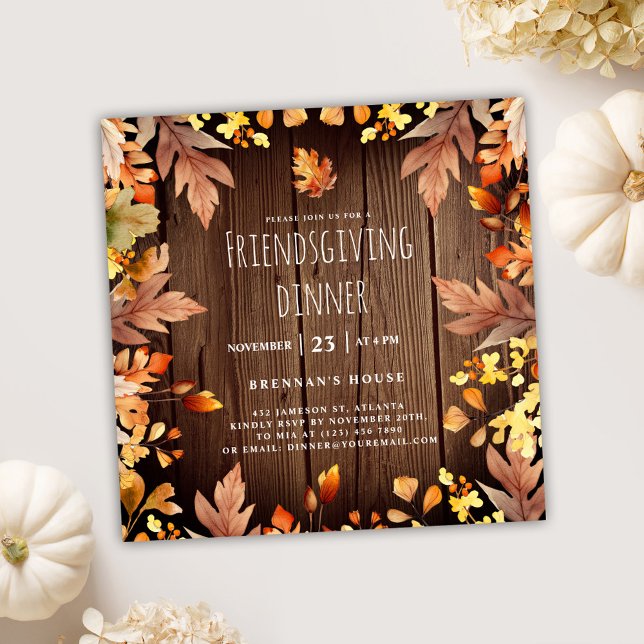 Friendsgiving Dinner Rustic Thanksgiving Party Invitation (Fall Rustic Friendsgiving Dinner Invitation)