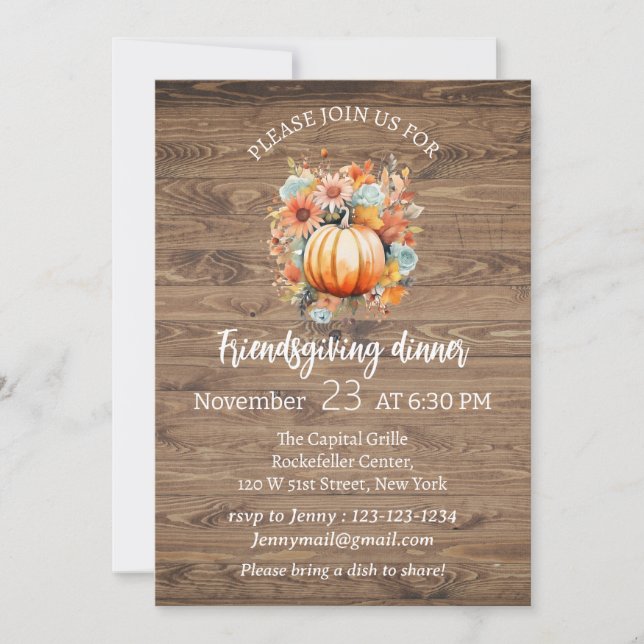 friendsgiving dinner rustic wood modern chic invitation (Front)