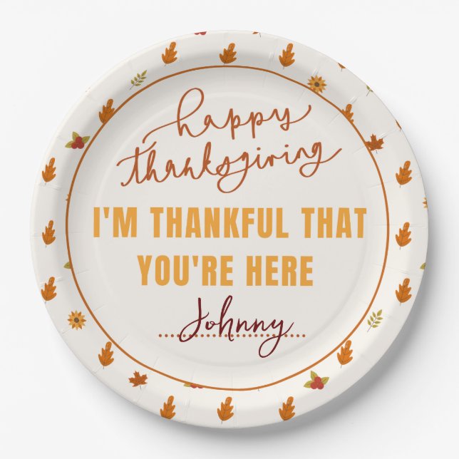Friendsgiving Dinner Script Boho Party Tableware Paper Plates (Front)
