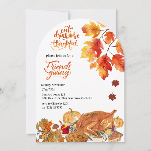 Friendsgiving Dinner Thanksgiving  Fall Turkey Fun Invitation (Front)